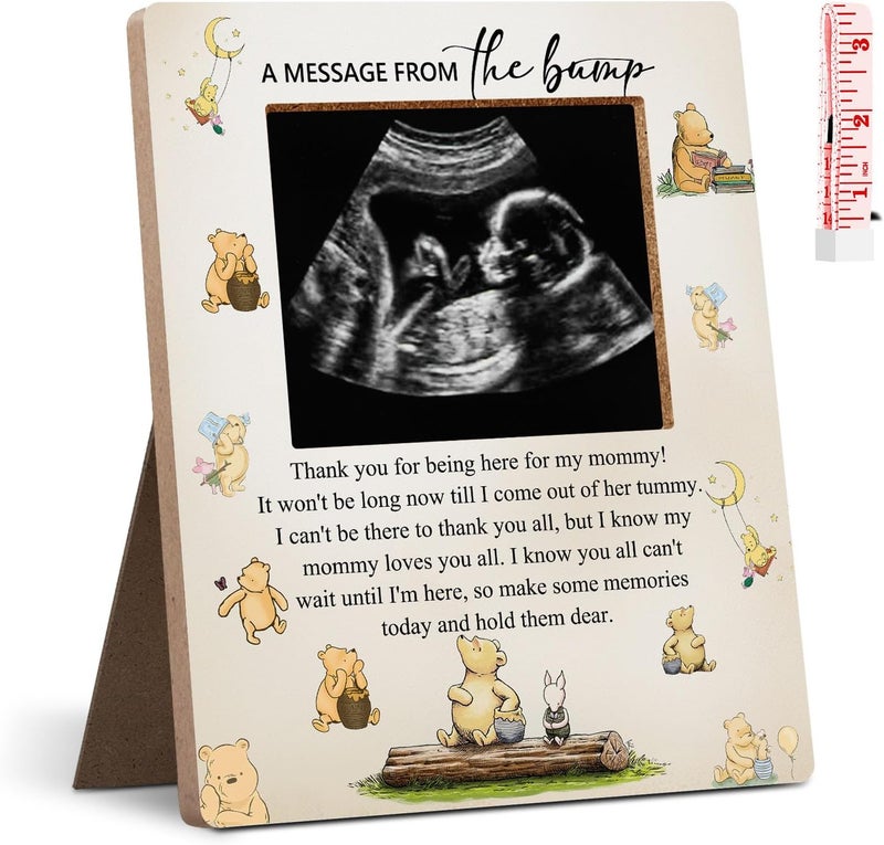 Hatzelou Winnie Baby Shower Sign Picture Frame, Classic Gender Reveal Pregnancy Milestone Keepsake - Image 1